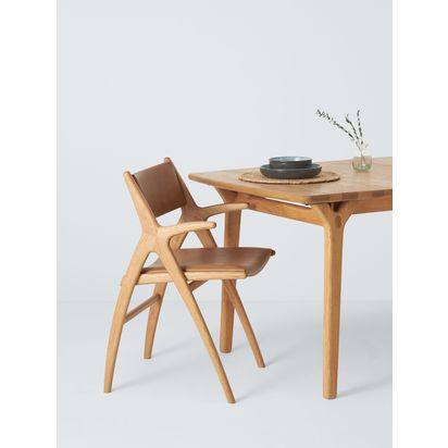 John Lewis X-Ray Leather Dining Armchair, Oak/Camel Natural | H84 x W53 x D55cm
