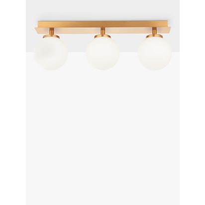 John Lewis Fredriksberg 3 Lamp Opal Glass Shade Semi Flush Bathroom Ceiling Light, Brass Brass | H17 x W48 x D12cm