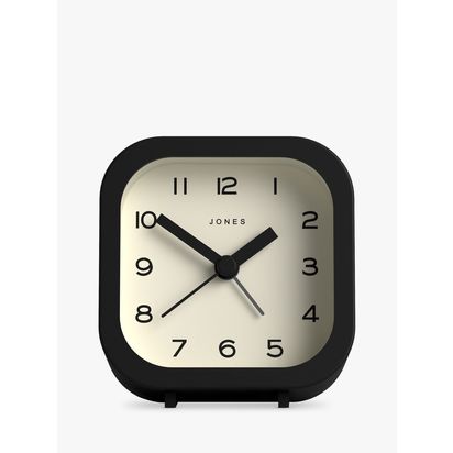 Jones Clocks Bob Analogue Alarm Clock Black | H7.5 x W7.5 x D4cm