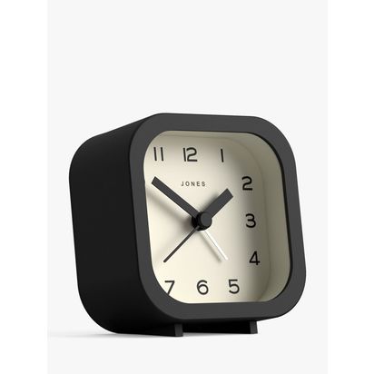 Jones Clocks Bob Analogue Alarm Clock Black | H7.5 x W7.5 x D4cm