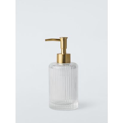John Lewis Fluted Glass Soap Dispenser, Clear Clear | H17 x W7 x D7cm