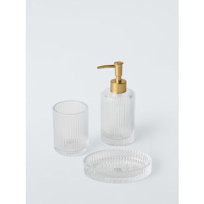 John Lewis Fluted Glass Soap Dispenser, Clear Clear | H17 x W7 x D7cm