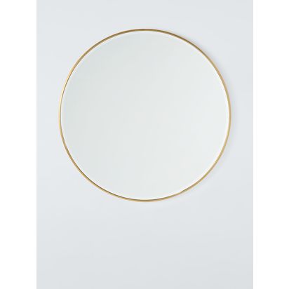 John Lewis Dalston Aluminium Round Wall Mirror, 80cm Plain Brass | Dia.80 x D2.5cm