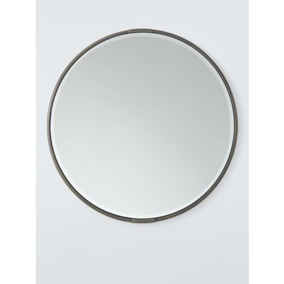 John Lewis Knurl Metal Frame Round Wall Mirror, 63cm Antique Pewter | Dia.63 x H2cm