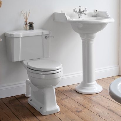 Burlington Close Coupled Toilet (Excluding Seat) - Push Button Cistern