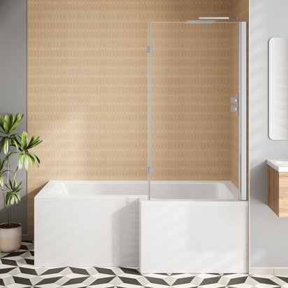 Armourcast Reinforced L Shape RH Single Ended Bath & L Shaped Screen with Standard Panel - 1700 x 700