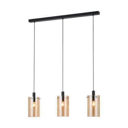 Polverara 3 Light Black & Amber Glass Ceiling Pendant Bar