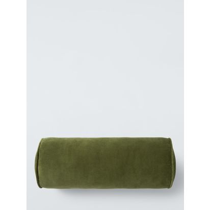 John Lewis Cotton Velvet Bolster Cushion Olive | Dia.20 x D55cm
