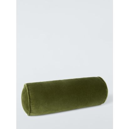 John Lewis Cotton Velvet Bolster Cushion Olive | Dia.20 x D55cm