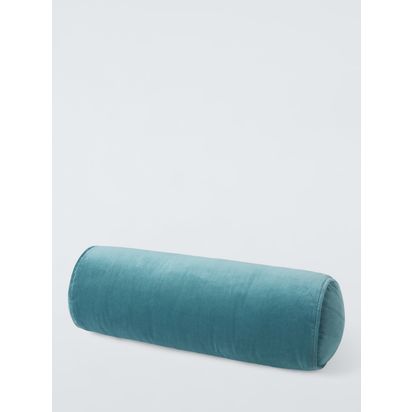 John Lewis Cotton Velvet Bolster Cushion Soft Teal | L55 x Dia.20cm