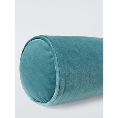 John Lewis Cotton Velvet Bolster Cushion Soft Teal | L55 x Dia.20cm