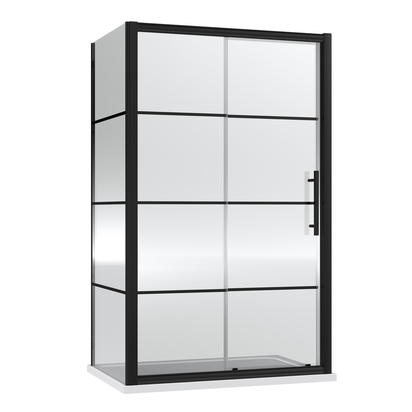 Vellamo City 8mm Framed Matt Black Easy Clean Sliding Shower Door - 1400 x 800mm