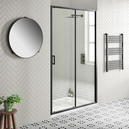 Harbour Primrose 6mm Single Matt Black Sliding Shower Door - 1400mm