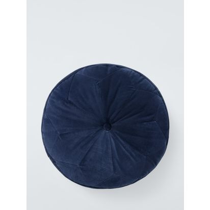 John Lewis Velvet Moroccan Round Cushion Navy Blue | Dia.40 x H10cm