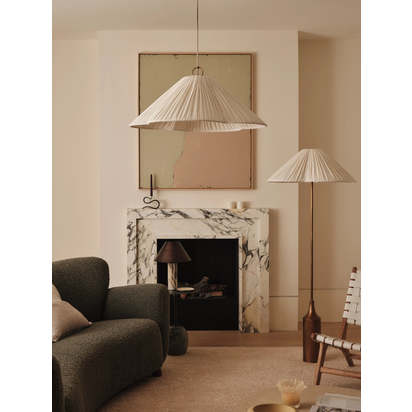 Lindi - aged brass and linen oversized scalloped pendant