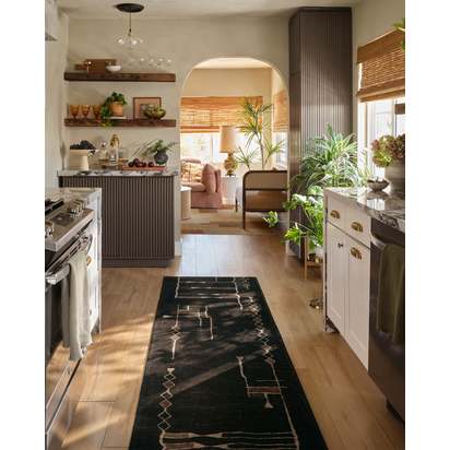 Nisa Ink Black Flatwoven Rug by Architectural Digest - 75 x 305 cm - Rug + Pad System