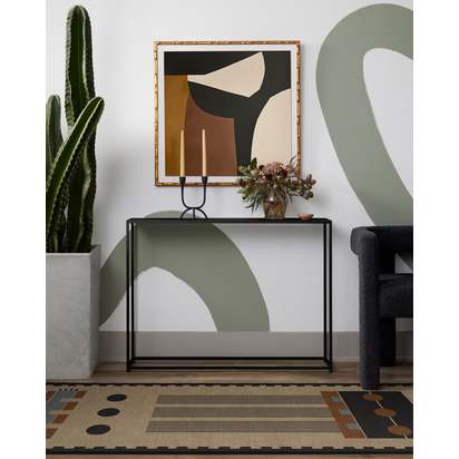 Kasi Black & Tan Flatwoven Rug by Architectural Digest - 185 Round cm - Rug + Pad System