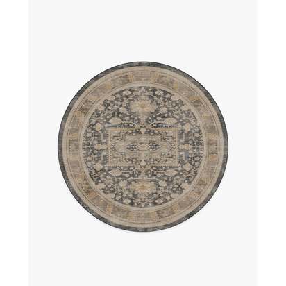 Zahra Ink & Vintage Citrone Flatwoven Rug - 185 Round cm - Rug + Pad System