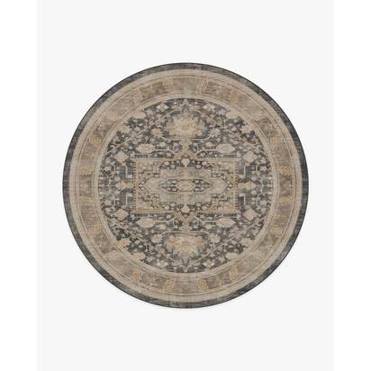 Zahra Ink & Vintage Citrone Flatwoven Rug - 245 Round cm - Rug + Pad System