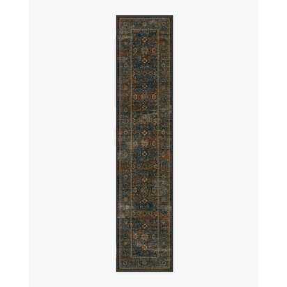 Ophelia Navy & Redwood Flatwoven Rug - 75 x 365 cm - Rug + Pad System