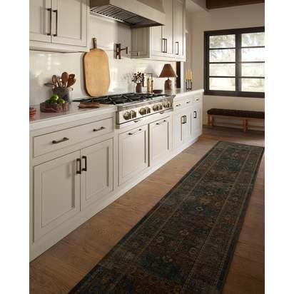 Ophelia Navy & Redwood Flatwoven Rug - 75 x 365 cm - Rug + Pad System