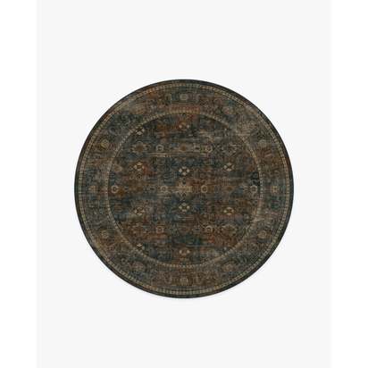 Ophelia Navy & Redwood Flatwoven Rug - 185 Round cm - Rug + Pad System