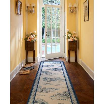 Provence Toile Delft Blue Flatwoven Rug - 185 Round cm - Rug + Pad System