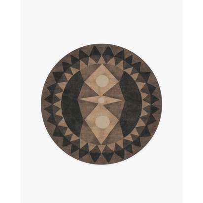 Hilma Charcoal Flatwoven Rug by Jungalow - 185 Round cm - Rug + Pad System