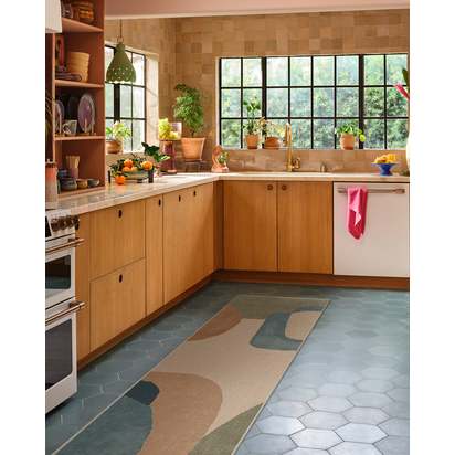 Sonia Sand & Ocean Flatwoven Rug by Jungalow - 75 x 365 cm - Rug + Pad System