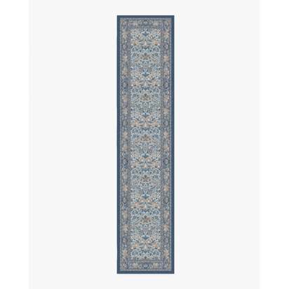 Strawberry Thief Indigo & Ivory Flatwoven Rug by Morris & Co. - 75 x 365 cm - Rug + Pad System