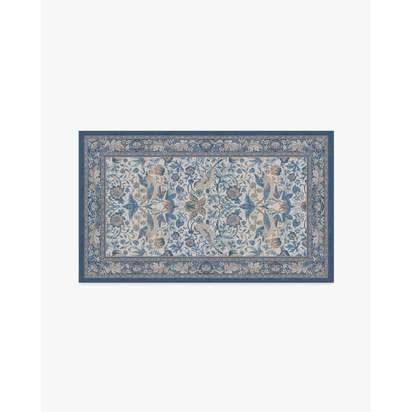 Strawberry Thief Indigo & Ivory Flatwoven Rug by Morris & Co. - 90 x 150 cm - Rug + Pad System