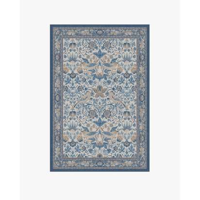 Strawberry Thief Indigo & Ivory Flatwoven Rug by Morris & Co. - 120 x 185 cm - Rug + Pad System