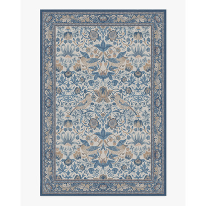 Strawberry Thief Indigo & Ivory Flatwoven Rug by Morris & Co. - 185 x 275 cm - Rug + Pad System