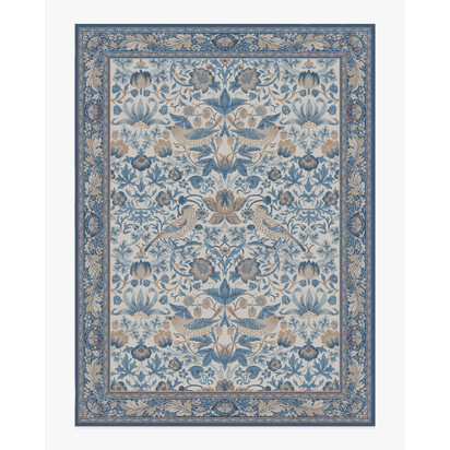 Strawberry Thief Indigo & Ivory Flatwoven Rug by Morris & Co. - 275 x 365 cm - Rug + Pad System
