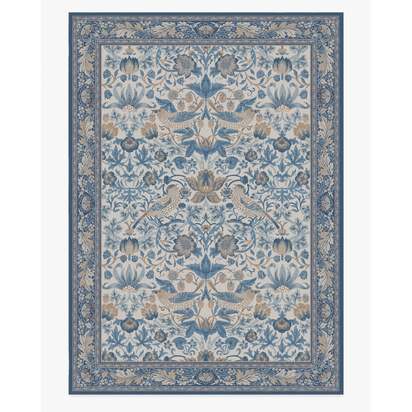 Strawberry Thief Indigo & Ivory Flatwoven Rug by Morris & Co. - 305 x 425 cm - Rug + Pad System