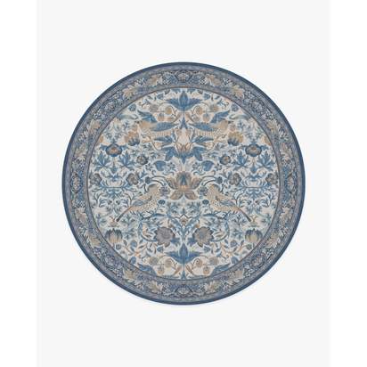 Strawberry Thief Indigo & Ivory Flatwoven Rug by Morris & Co. - 245 Round cm - Rug + Pad System