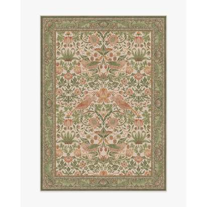 Strawberry Thief Sage & Rose Flatwoven Rug by Morris & Co. - 150 x 215 cm - Rug + Pad System