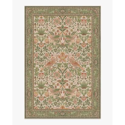 Strawberry Thief Sage & Rose Flatwoven Rug by Morris & Co. - 185 x 275 cm - Rug + Pad System