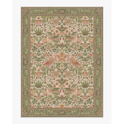 Strawberry Thief Sage & Rose Flatwoven Rug by Morris & Co. - 275 x 365 cm - Rug + Pad System
