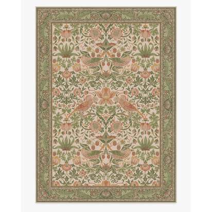 Strawberry Thief Sage & Rose Flatwoven Rug by Morris & Co. - 305 x 425 cm - Rug + Pad System