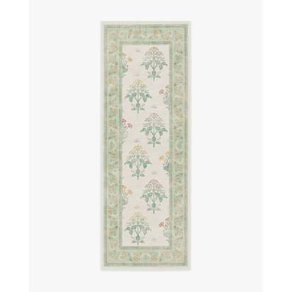 Meadow Sweet Ivory & Green Flatwoven Rug by Morris & Co. - 75 x 215 cm - Rug + Pad System