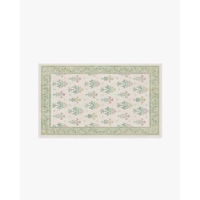 Meadow Sweet Ivory & Green Flatwoven Rug by Morris & Co. - 90 x 150 cm - Rug + Pad System