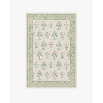 Meadow Sweet Ivory & Green Flatwoven Rug by Morris & Co. - 120 x 185 cm - Rug + Pad System