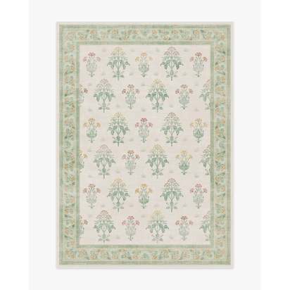 Meadow Sweet Ivory & Green Flatwoven Rug by Morris & Co. - 150 x 215 cm - Rug + Pad System