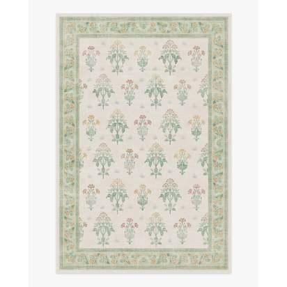 Meadow Sweet Ivory & Green Flatwoven Rug by Morris & Co. - 185 x 275 cm - Rug + Pad System