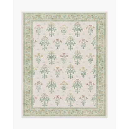 Meadow Sweet Ivory & Green Flatwoven Rug by Morris & Co. - 245 x 305 cm - Rug + Pad System