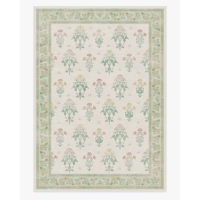 Meadow Sweet Ivory & Green Flatwoven Rug by Morris & Co. - 305 x 425 cm - Rug + Pad System