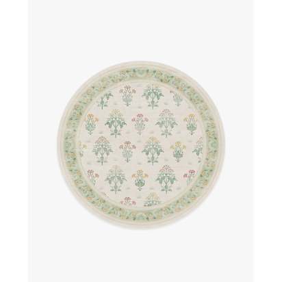 Meadow Sweet Ivory & Green Flatwoven Rug by Morris & Co. - 185 Round cm - Rug + Pad System