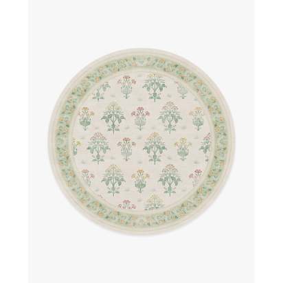 Meadow Sweet Ivory & Green Flatwoven Rug by Morris & Co. - 245 Round cm - Rug + Pad System