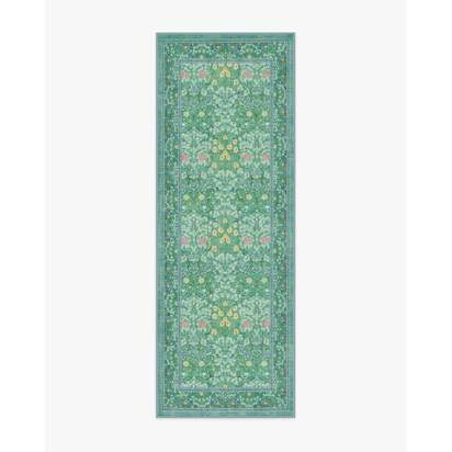 Blackthorn Multicolour Jade Flatwoven Rug by Morris & Co. - 75 x 215 cm - Rug + Pad System